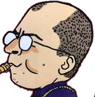 Caricature of Prof. Mel Rosenberg by Dan Allon: a bald man with round glasses, playing a saxophone
